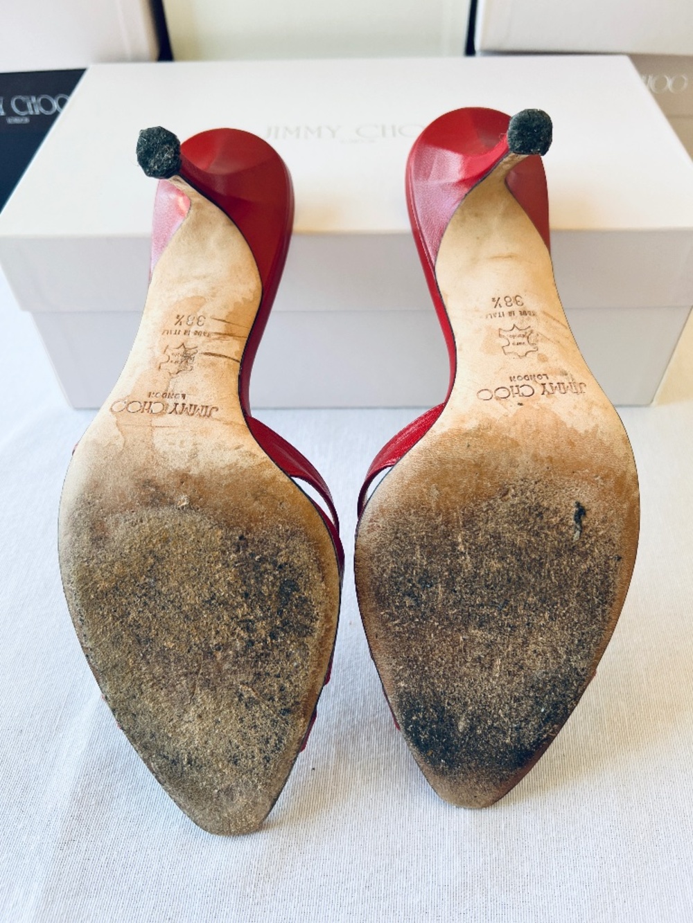 Vintage Jimmy Choo Red Leather Heels 38.5 (8.5) - Picture 3 of 4